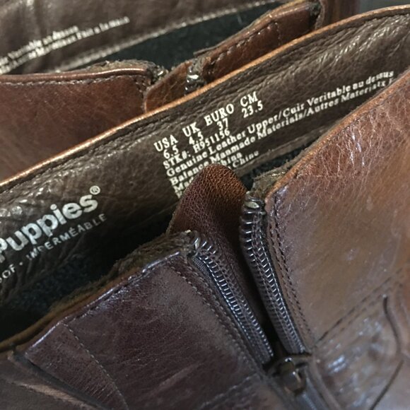 Hush Puppies Boot DRK BROWN mid sz 6.5 Square Toe Soft Leather Bootie Waterproof - Picture 6 of 14